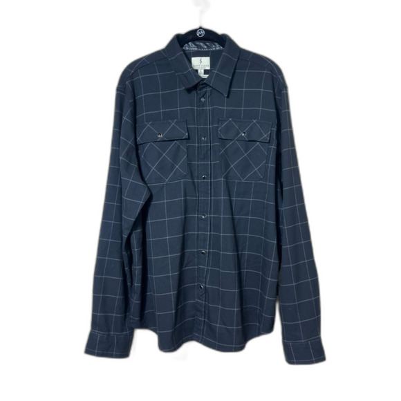 Scott James Black Plaid Flannel Faux Leather Flip Cuff Large England Modern Prep - Picture 2 of 12